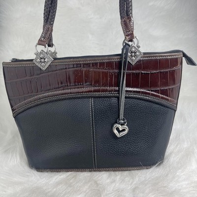 Brighton Lenoir Chocolate/Black Mock Croc Leather Handbag Retired With Dustbag