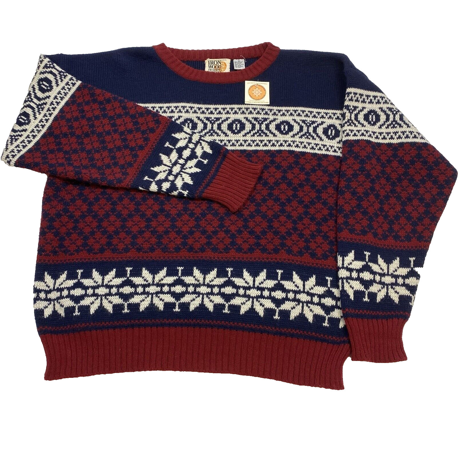 Vintage Iron Wood Trading Company Sweater Mens XL Fair Isle Acrylic Crewneck