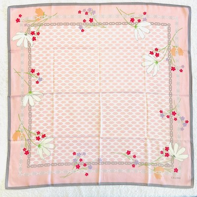 Celine Scarf Handkerchief Silk Cotton Hair Bag Purse Women Neck Macadam Flowers