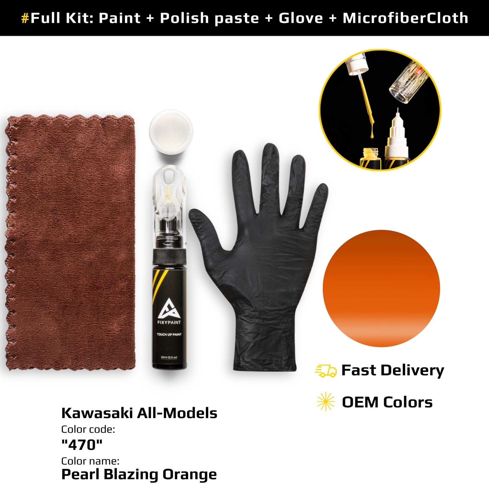 オーダー ピカピカ 477～480 、494～496 Touch up Paint for Kawasaki Code: 470 Pearl Blazing Orange