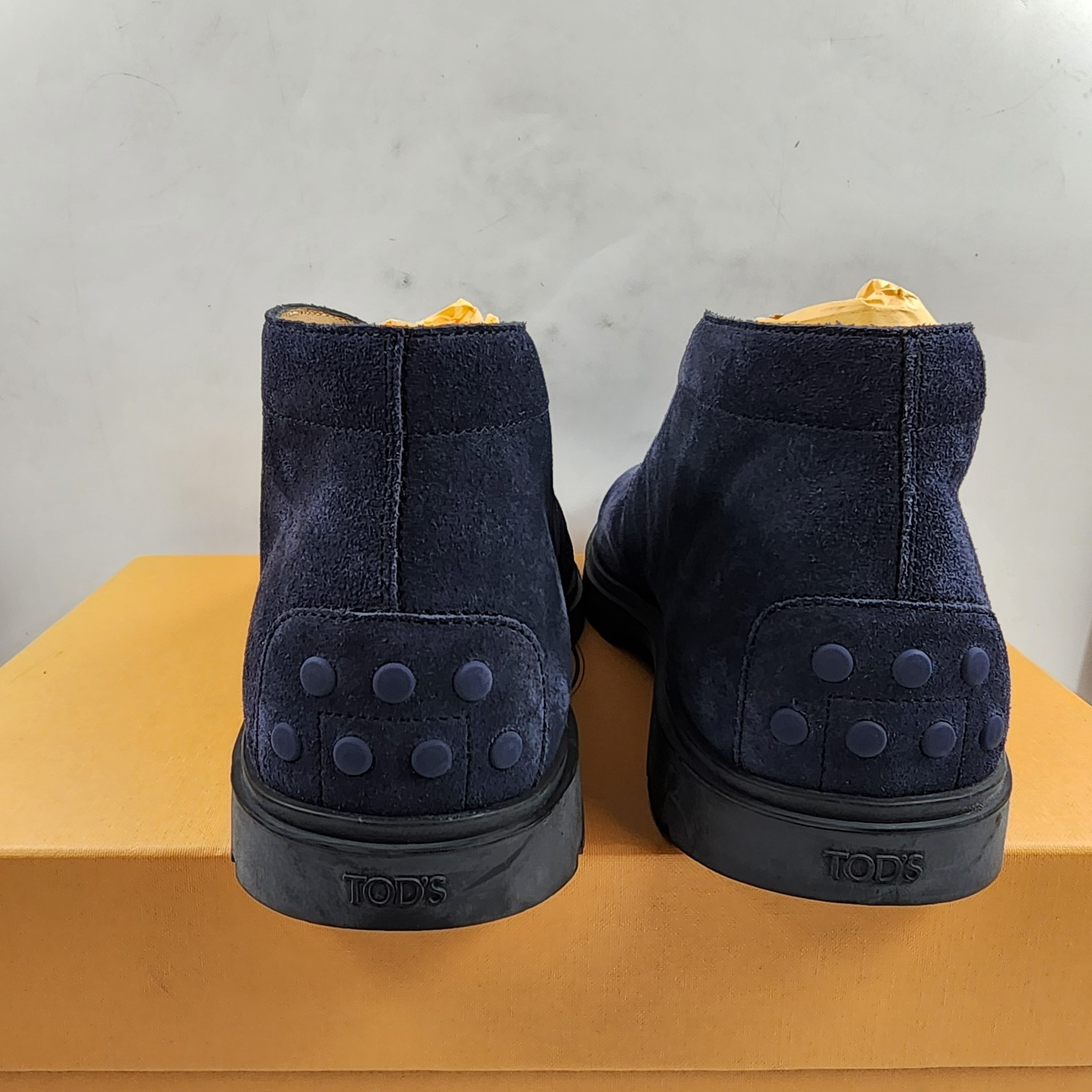 Tod's Lace Up Desert Boots Men's 8/9.5US Blue Suede Embossed Monogram Round Toe - Picture 4 of 22
