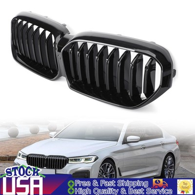Gloss Black Front Grill Grille W/Camera Fit BMW 5-Series LCI G30 G31 2021-2022
