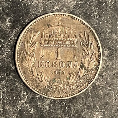1914 1 KORONA AUSTRIA HUNGRY FRANCIS JOSEPH 1 SILVER COIN KM# 492