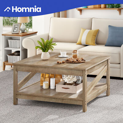 31.5'' Square Wood Coffee Table Center Living Room w/ Coktail Storage Light Brown