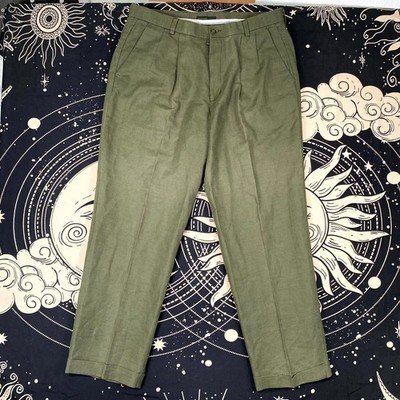 Dockers Pant Men's 36x30 Green Linen Khakis Straight Preppy Business Career