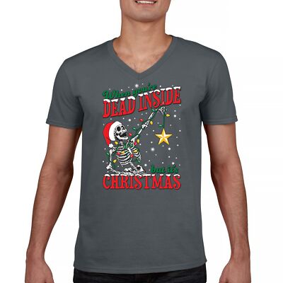 When You're Dead Inside But It's Christmas V-Neck T-shirt Skeleton Santa Tee