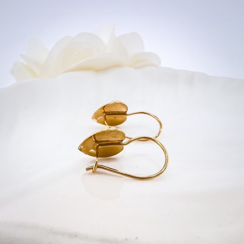Antique 14k Rose Gold Repoussé Flower Heart Design Dangle Hook Earrings - Picture 10 of 10