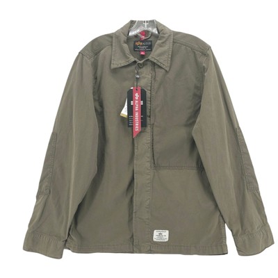 NWT ALPHA INDUSTRIES Contrast Shirt Jacket Olive Green Herringbone Solid SMALL