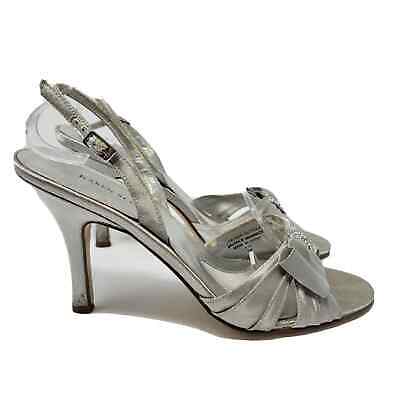 Karen Scott Aya Vintage 90's Y2K Silver Satin Rhinestone Strappy Heel Sandals 7M
