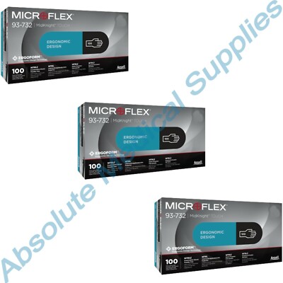 *300-Pieces* Microflex MidKnight Touch PF Exam Nitrile Gloves 6.5-7 Small 93-732