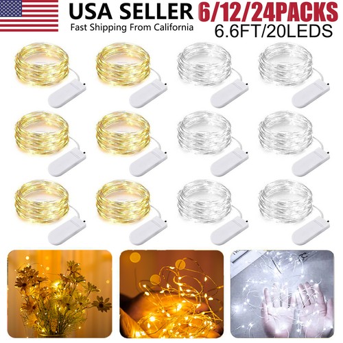 24/12X 20 LEDs 6.6ft Battery Operated Mini Copper Wire String Fairy Lights Decor