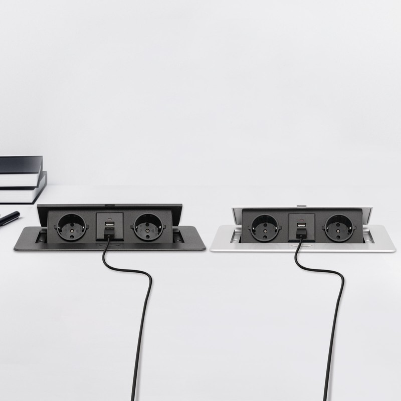 Einbausteckdose Tischsteckdose KÃChe Wand 2, 3-Fach 2xusb Versenkbar Vde Schwarz