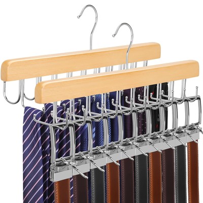 TOPIA HANGER 2 Pack 2 in 1 Belt Tie Hanger for Closet Max 60 Belts with 60 Ti...