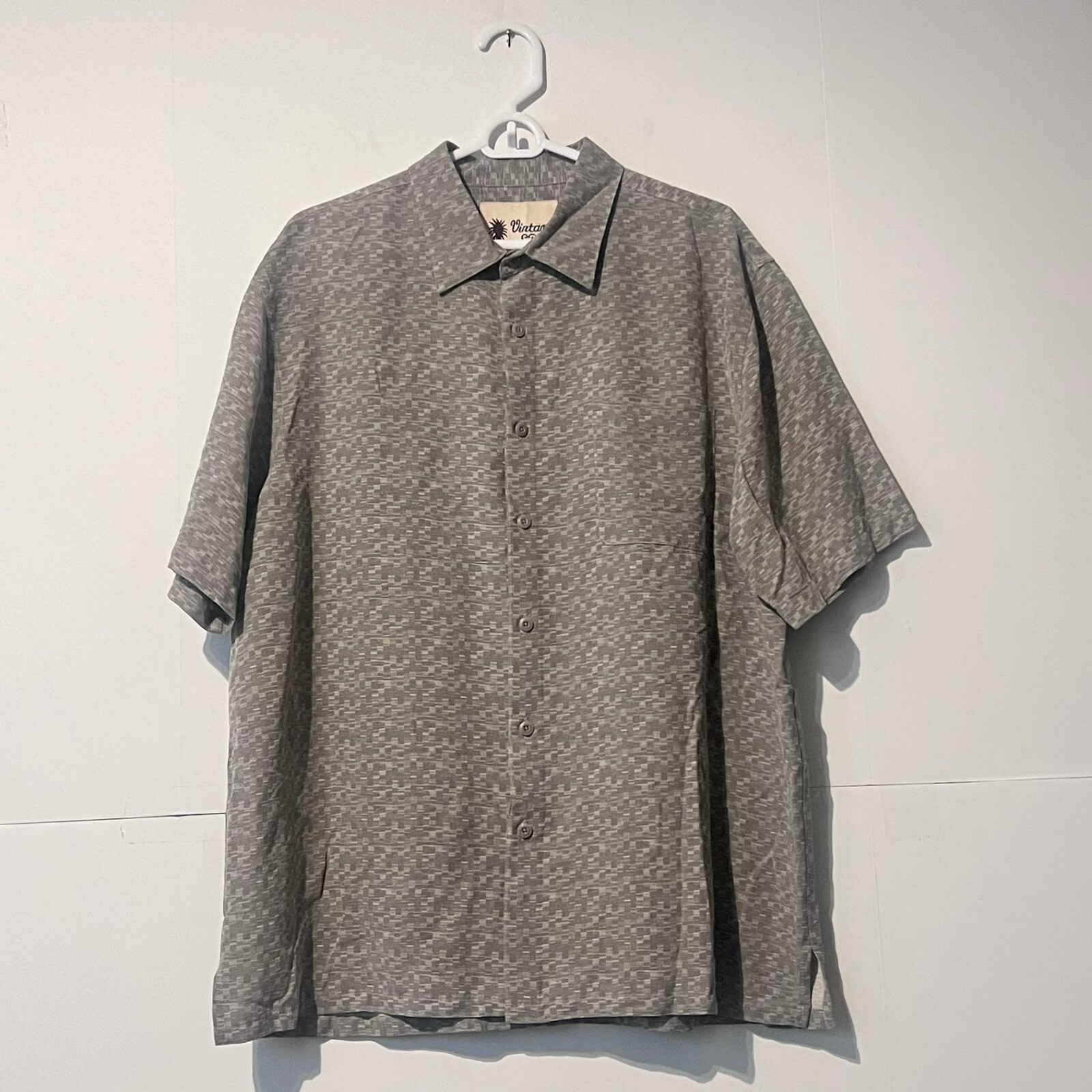 USA古着【VINTAGE SILK CIRCA 1969】オープンカラーシャツ Vintage Silk Circa 1969 Mens Shirt Size XL Grey Check Short