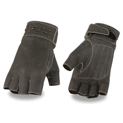 Milwaukee Leather MG7761 Women's Distressed Grey Fingerless Gloves with Rivets