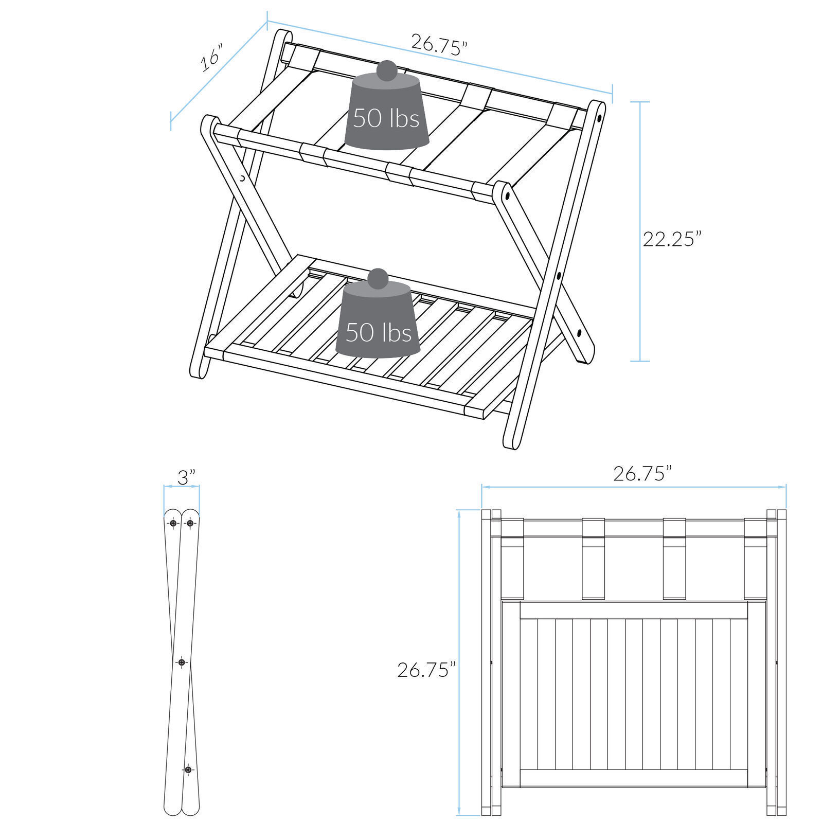 Folding Luggage Suitcase Rack w/ Heavy-duty Straps Shelf Stand Hotel Travel Wood