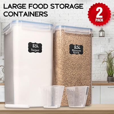 Set of 2 Extra Large Food Storage Containers with Airtight Lids, 8.5L / 287 Oz