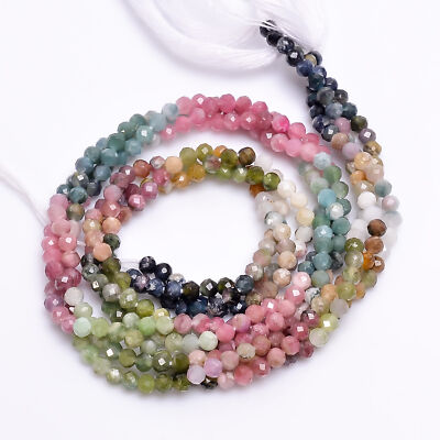 Natural Multi Tourmaline Gemstone Round Faceted Beads 3X3 mm Strand 13'' GB-250