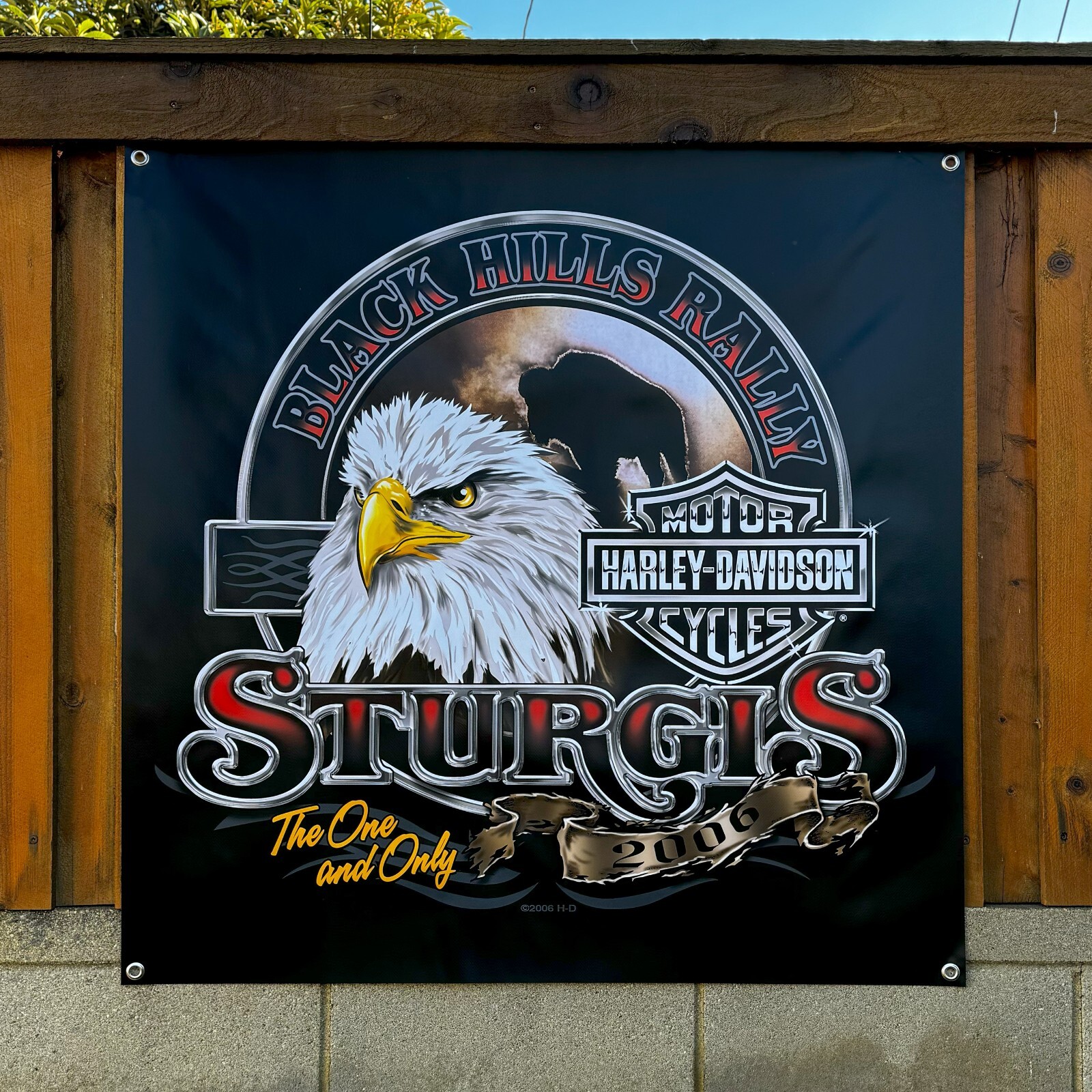 Harley Davidson 2006 Sturgis Rally Banner Sign 3ft x 3ft Black Hills Rally Flag