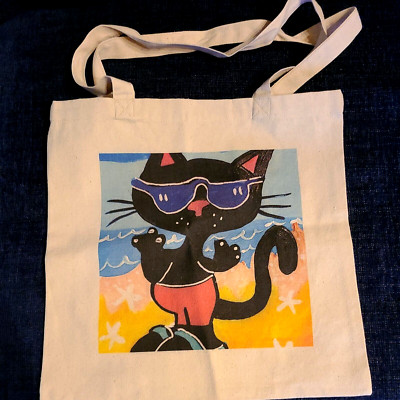 NEW NOT ACEO CANVAS BEACH CAT TOTE BAG 15x15 '' 2000-now 