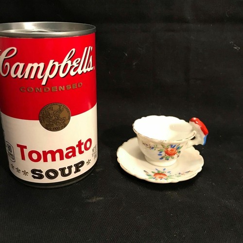 VINTAGE ANTIQUE MADE IN JAPAN TEACUP & SAUCER PORCELAIN  RED BLUE FLOWER