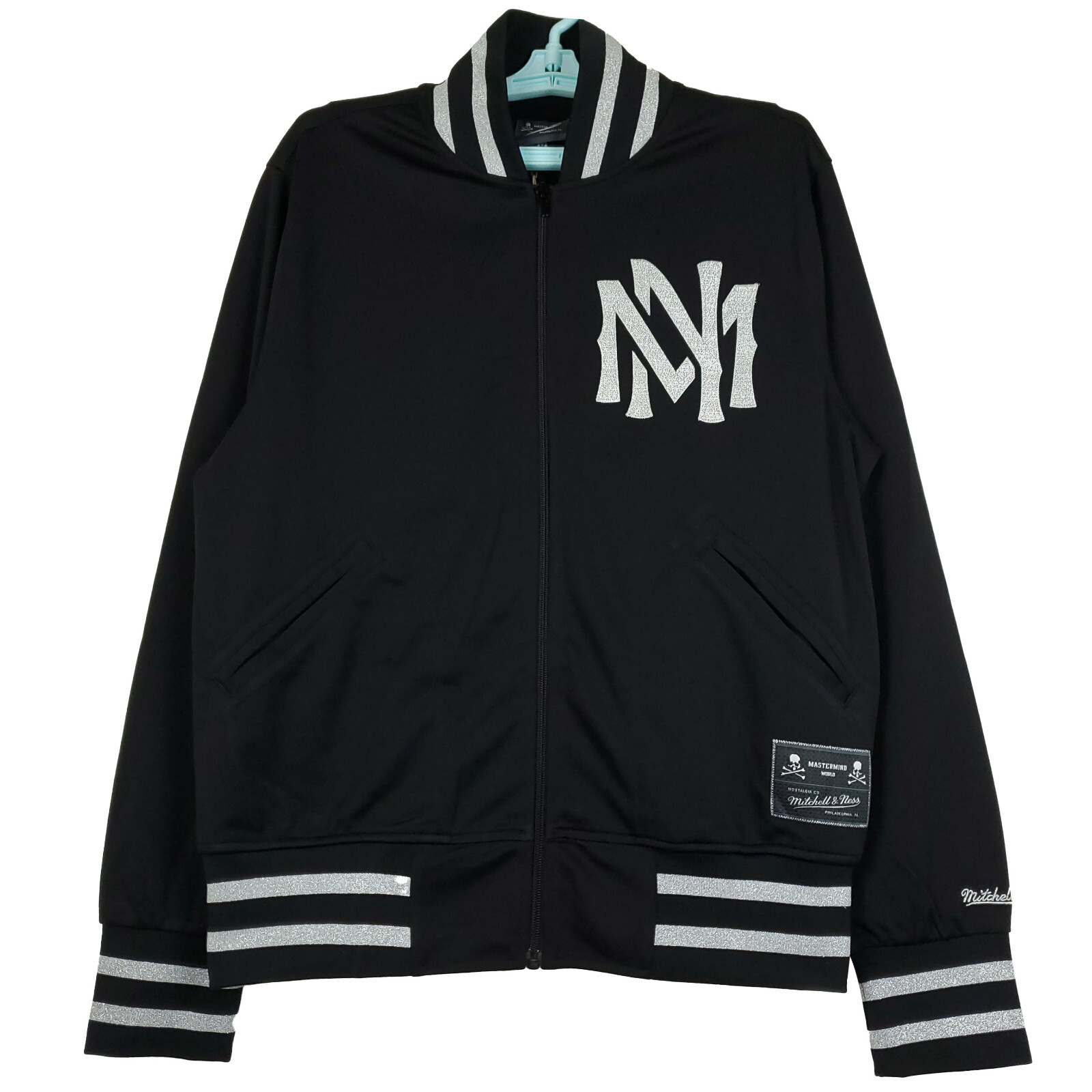 Mastermind World x Mitchell & Ness Varsity Jacket M Medium Black Silver NWT
