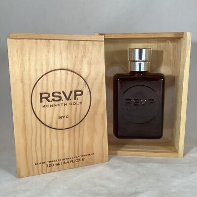 Vtg. Kenneth Cole RSVP Eau de Toilette 3.4 oz Spray Cologne for Men Wooden Box