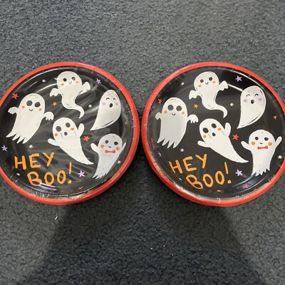 Hey Boo! Ghost Halloween Paper Cake Plates 6.75  Set Of 2