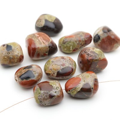 10 polished multicolor conglomerate stone nuggets beads red brown black avg 16mm