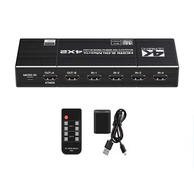 HD HDMI 4K 4X2 Matrix Switcher Splitter Supports Speaker For PS4 XBox HDTV Audio