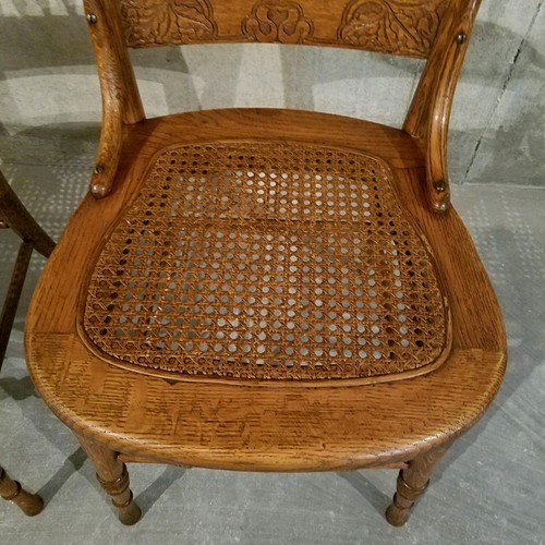 OLD Antique PAIR Quartersawn OAK Pressed Back Art Nouveau Iris Victorian CHAIRS!