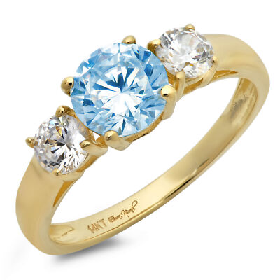 Pre-owned Pucci 1.5ct Round 3 Stone Swiss Topaz Promise Bridal Wedding Ring 14k Yellow Gold