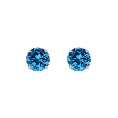 Pre-owned Shine Brite With A Diamond 1.75 Ct Round Cut Blue Earrings Studs Solid 18k White Gold Push Back Basket