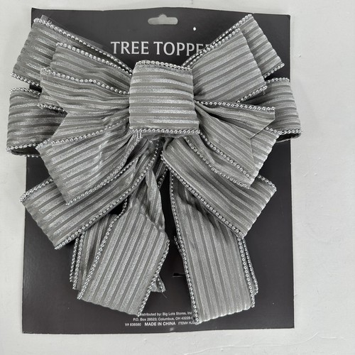 Winter Wonder Lane Gray Velvet Bow Tree Topper Silver Bead Trim