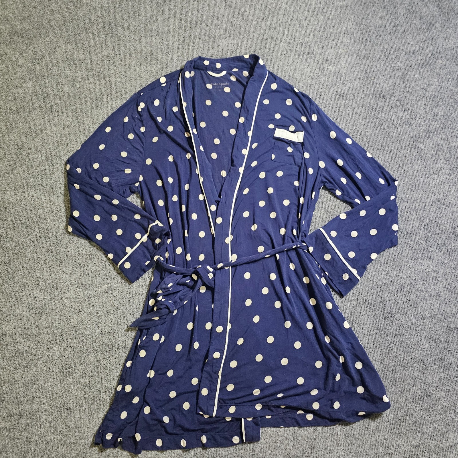 Kate Spade Bath Robe Womens Medium Blue White Polka Dot
