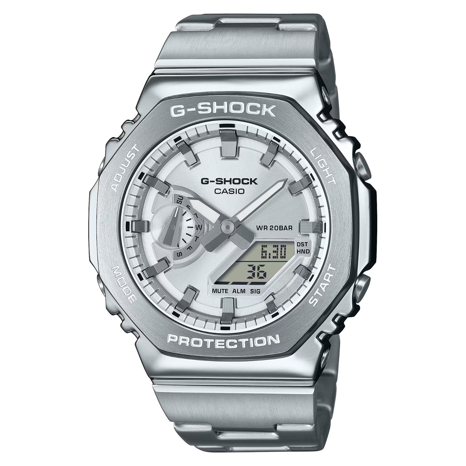 Pre-owned Casio G-shock Gm2110d-7a Stainless Steel Silver Watch In Box