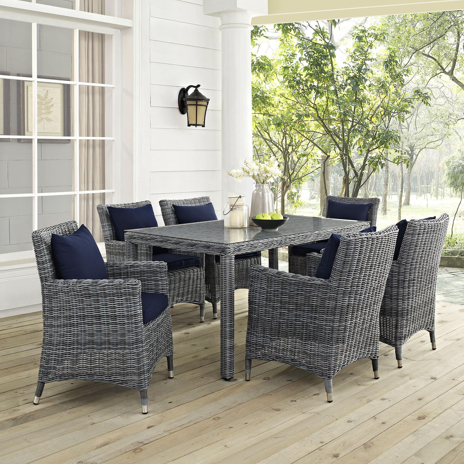 7PC Wicker Rattan Outdoor Patio Furniture Canvas Navy ...