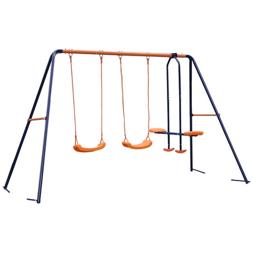 Outdoor Kids Swing Set W/2 Seats & 1 Glide Swing Set for Backyard 440lb Capacity