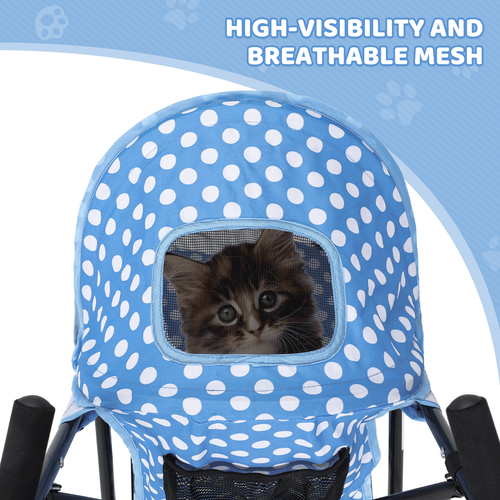 4 Wheels Foldable Pet Stroller Breathable Dog Stroller w/Storage Basket&Skylight