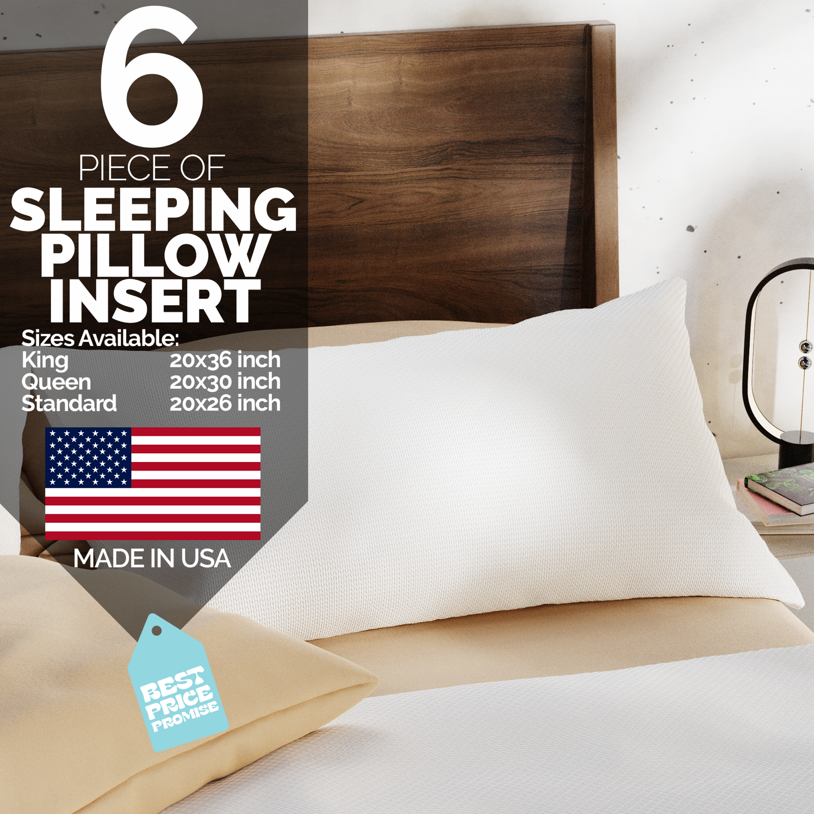 Down Alternative King Standard Queen Bed Pillows Hypoallergenic USA Made 4-Pack