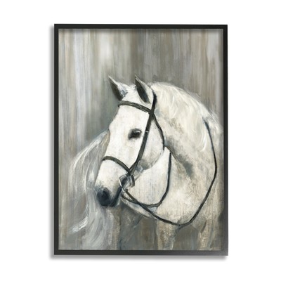 Stupell White Horse Riding Bridle Contemporary Equestrian Portrait Framed Wall