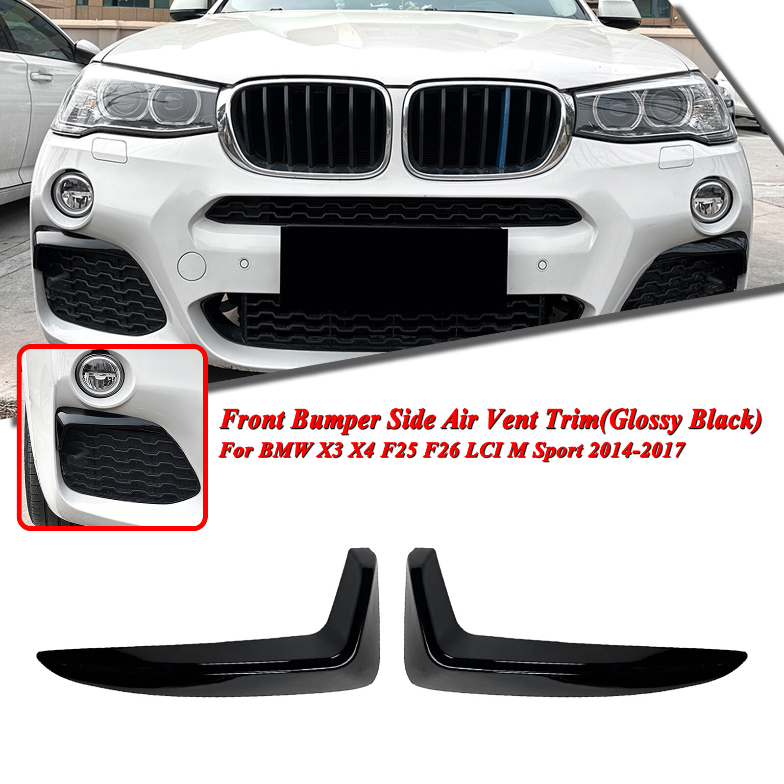 Front Bumper Side Vent Trim For BMW X3 F25 X4 F26 LCI M Sport 2014