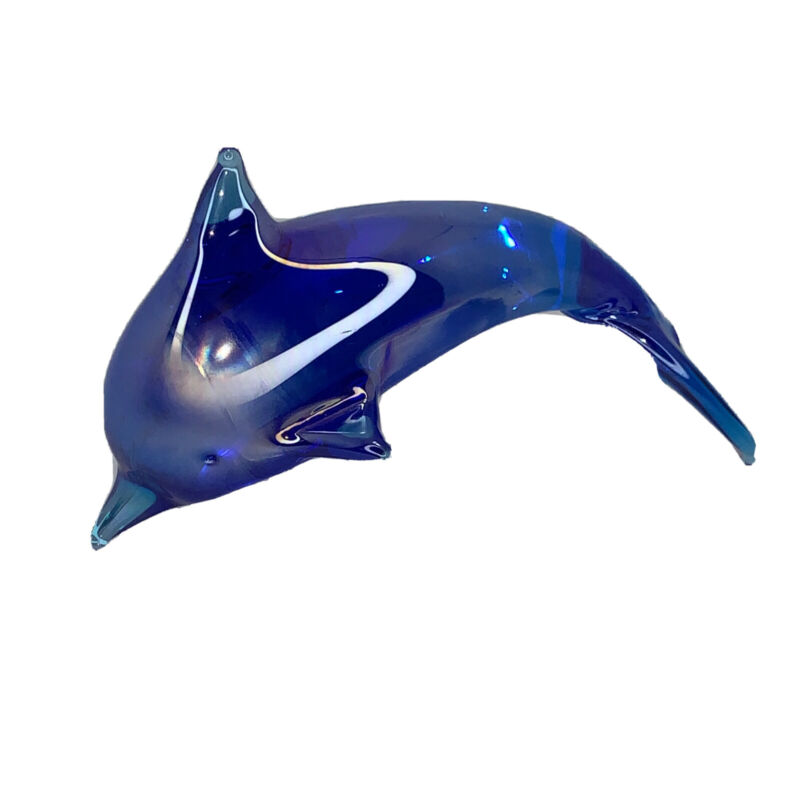 Hand Blown Glass Dolphin Sculpture Blue