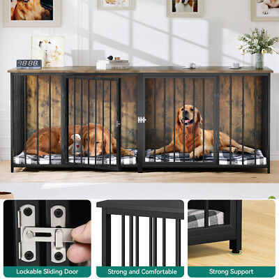 Double Dog Crate Furniture 80.2 inch Large Breed Dog Kennel w/ Divider for 2 dog