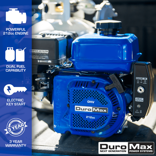 DuroMax XP7HPX 212cc 3/4" Shaft Recoil Start Horizontal Dual Fuel Engine