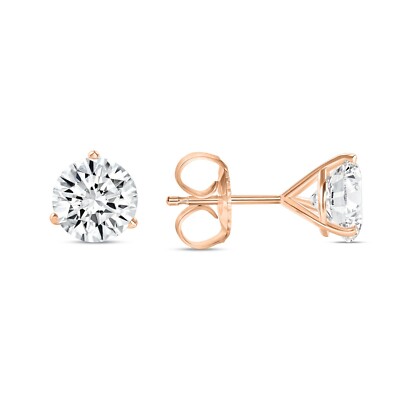 Pre-owned Shine Brite With A Diamond 3 Ct Round Lab Created Grown Diamond Earrings 14k Rose Gold G/vs Martini Push In White/colorless