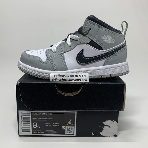 Jordan 1 Mid Light Smoke Grey Toddler Size 9c New 640735-078