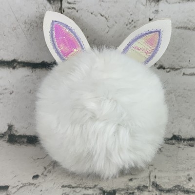 MGS Group Plush Rabbit Backpack Clip Keychain White Fluff Ball Pink Bunny Ears