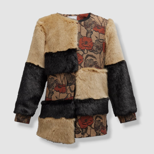 Pre-owned Autumn Adeigbo $1295  Women's Brown Clarissa Patchwork Coat Jacket Size M