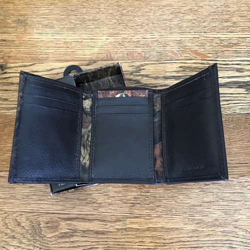 Mossy Oak Mens Genuine Leather Trifold Wallet Brown Camo